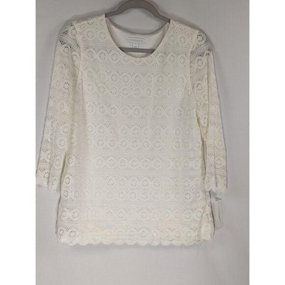 Charter Club Petite Lace Blouse 3/4 Sleeve Top Cream Ivory PL Workwear Formal - Picture 7 of 8